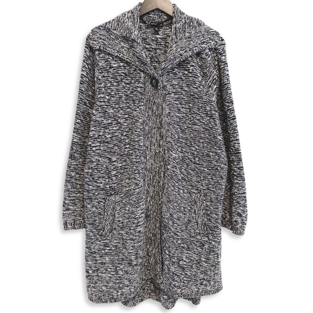 Dana Buchman Sweater Jacket Women XL Black White Marled Knit Longline Cardigan